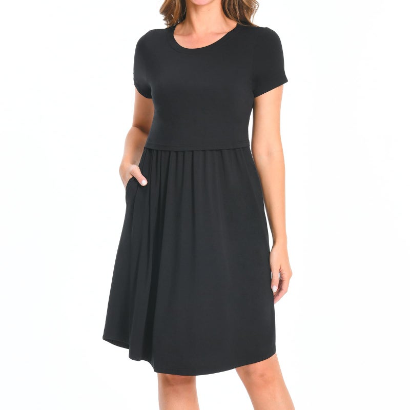 Bearsland Women's Short Sleeves Maternity Dress Nursing Breastfeeding Dresses with Pockets,Black,s - Image 3